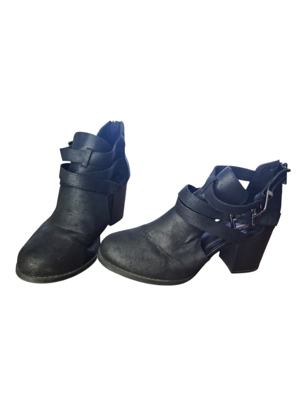 Women's Black Cutout Ankle Booties with Buckle Strap Size 8
